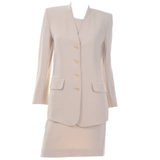 Late 80s Sonia Rykiel Neutral 3pc Skirt Top and Long Blazer Jacket Suit