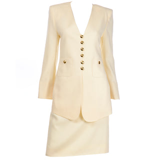 Sonia Rykiel Cream Wool Skirt & Long Line Jacket Suit 
