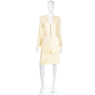 Sonia Rykiel Cream Wool Skirt & Long Line Blazer Jacket Suit luxury
