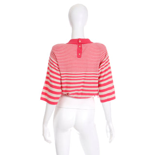 1980s Sonia Rykiel Striped Pink Wool Pullover Sweater Top w Drawstring Rare Designer