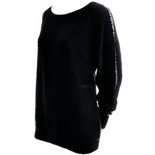 Sonia Rykiel Black Wool Sweater With Sequin Raglan Peek a Boo Sleeves
