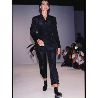 1989 Comme des Garcons 2 piece Black Linen Jacket & Pants Outfit 