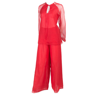 1970s Stephen Burrows Vintage Red Pants Tunic Top