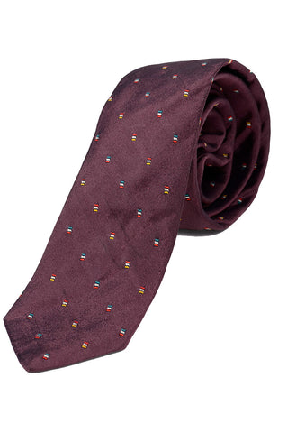 Stephen J Sotnick Maroon Silk Tie with Small Flags