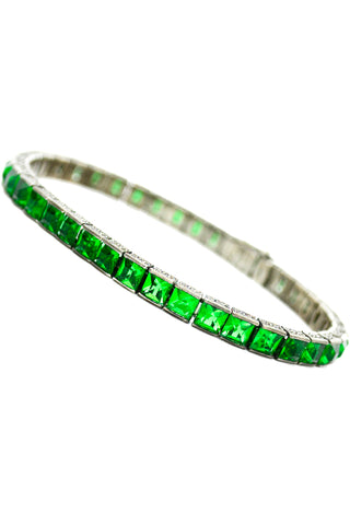 1920s Art Deco Wachenheimer Bros Diamonbar Green Sterling Silver Bracelet