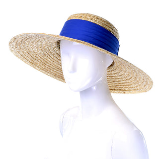 As New 1970s or 1980s Vintage Straw Hat Blue Ribbon