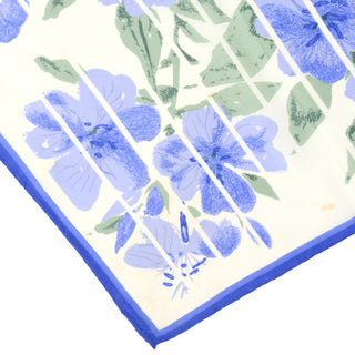 1960s Vera Neumann Pastel Blue & Green Floral Scarf w/ White Stripes