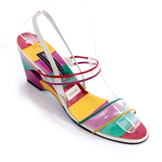 Stuart Weitzman vintage slingback colorful shoes with PVC clear plastic straps