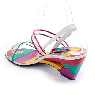 Purple, Green, Red, Yellow and White Stuart Weitzman patchwork leather wedge heels
