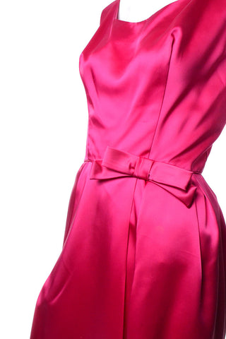 1960s Raspberry Pink Satin Cocktail Dress with Bow