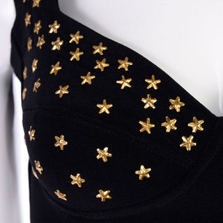 Versace Style Tadashi Shoji vintage bodycon dress with gold star studs