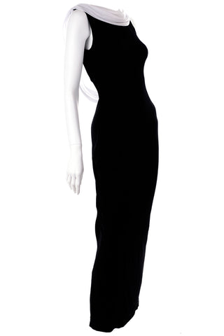 1990s Tadashi Vintage Black Dress Low Back Draped Chiffon