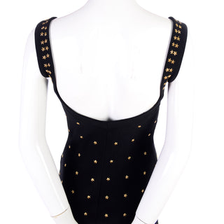 Black Tadashi Shoji vintage bodycon dress with gold star studs