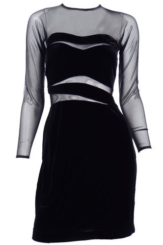 Tadashi vintage Black Bodycon Dress With sheer Mesh  Stretch velvet