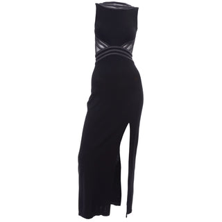 Tadashi Black Evening Gown 1990s Vintage Dress Thigh High Slit