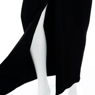 1990s Tadashi Long Black Evening Dress w Sheer Mesh Panels and slit