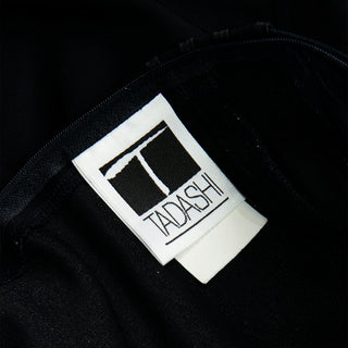 1990s Tadashi Long Black Evening Dress w Sheer Mesh Panels Tadashi label