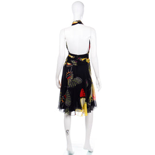 Vintage Tadashi Shoji Butterfly Print Silk Halter Dress Open back