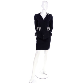 Vintage Thierry Mugler Black Cotton Pique Peplum Jacket & Skirt suit 80s