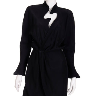 1980s Thierry Mugler Vintage Black Lightning Bolt Cutout Wrap Dress