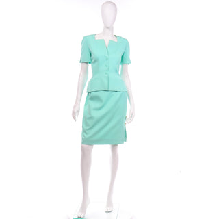 1980s Vintage Thierry Mugler Mint Green Skirt and Jacket Suit