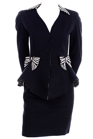 Vintage Thierry Mugler Black Cotton Pique Peplum Jacket & Skirt suit