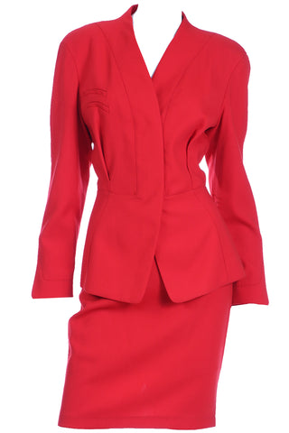 1990s Thierry Mugler Deadstock Cherry Red Jacket and Skirt Suit w Tags