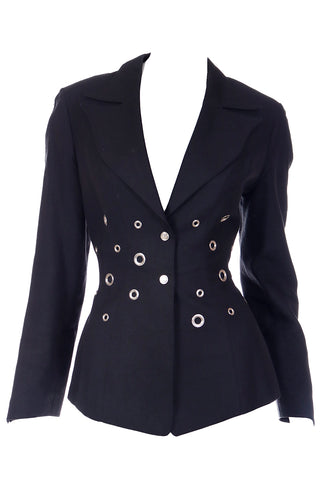 1990s Vintage Thierry Mugler Paris Linen Blend Grommet Jacket size 40