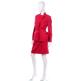 Thierry Mugler Paris Vintage Red Skirt and Jacket Suit unique pockets