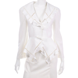 1980s Thierry Mugler Vintage Ivory Linen Blend Skirt & Peplum Jacket Suit