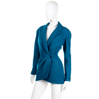 Thierry Mugler Vintage Blue Green Teal Wool Jacket size large