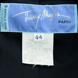 Thierry Mugler Paris Vintage 1980s Blue Green Teal Wool Jacket