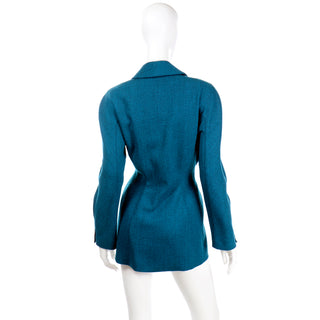 Thierry Mugler Vintage Blue Green Teal Wool Jacket 1980s