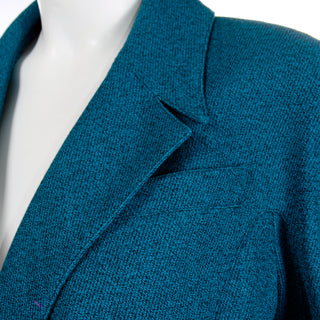 80s Thierry Mugler Vintage Blue Green Teal Wool Jacket large