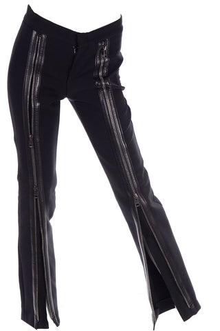 Tom Ford for Gucci Fall Winter 2001 Black Wool & Leather Zipper Runway Pants