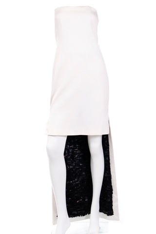 2001 Tom Ford Yves Saint Laurent Strapless White Dress w Black Feathers