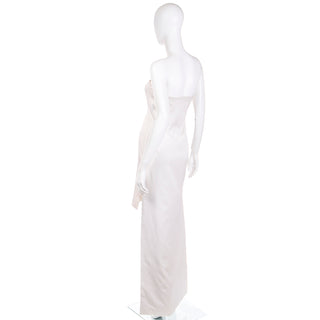 2001 Tom Ford Yves Saint Laurent Strapless Ivory Evening Dress w Black Feathers YSL Rive Gauche