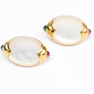 18k Gold Torres 750 Mother of Pearl Gemstone Clip Earrings