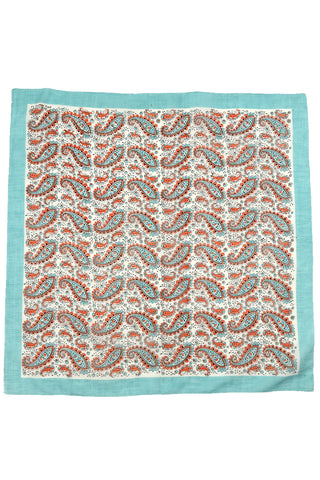 1970s Teal & Orange Paisley Cotton Scarf or Bandana