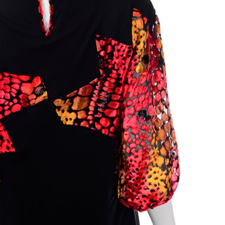 Diane Freis Vintage 2Pc Black Silk Jersey Dress & Pants Outfit w Burnout Velvet Abstract Design