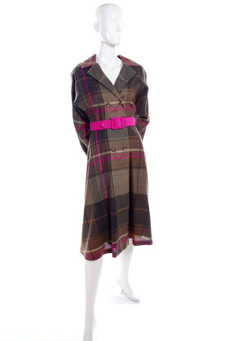 Utah Tailoring Mills 1980's vintage brown & pink plaid wool dress