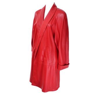Vintage 1980s Vakko Red Orange Leather Coat Jacket
