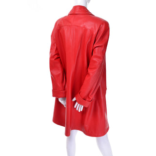 80s 1980s Vakko Red Orange Leather Coat Medium
