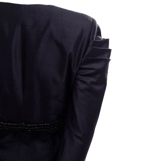 2006 Valentino Black Silk Skirt Suit w/ Beaded Tassels & Pleated Shoulders
