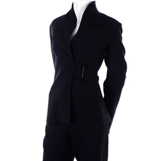 Swan necked vintage Valentino black crepe jacket with buckle