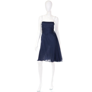 2000s Valentino Blue Silk Chiffon Draped Evening Dress With Fly Away Panel