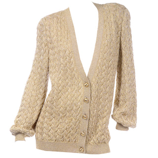Vintage Valentino Gold Sparkle Cable Knit Oversized Cardigan Sweater