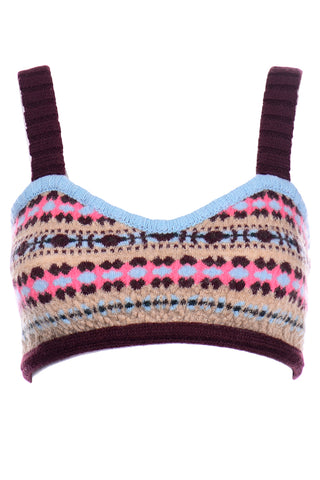 Valentino Brown Pink Blue Fair Isles Knit Bralette Style Cropped Top