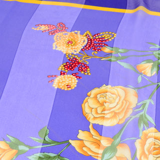Valentino Purple Silk Scarf in Yellow Gold Floral Print