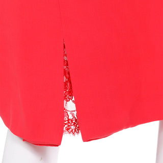 Valentino Red Slip Dress With Lace Bodice & Inserts w Open Back vent hem